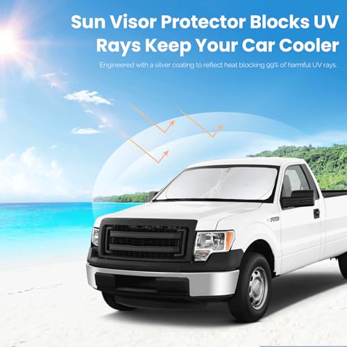 Sunshade for F150 Windshield Sun Shade Custom-fit for 2012 2013 2014 Ford F150 F-150 Lariat, King Ranch, Platinum, XL XLT Limited Raptor Accessories Foldable Front Window Cover Sun Visor UV Reflector