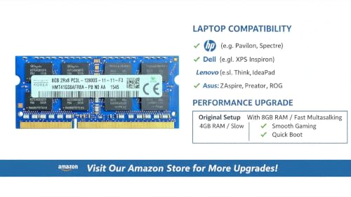 Image of 8GB DDR3L Laptop RAM for SK hynix 1600MHz PC3L-12800S 204-Pin SO-DIMM 1.35v Non ECC,Unbuffered Notebook Memory Module Upgrade - HMT41GS6AFR8A-PB