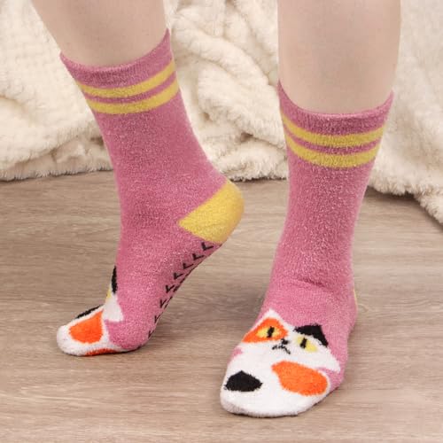 Image of BambooMN Super Soft Warm Cute Women's Animal Non-Slip Fuzzy Fluffy Crew Winter Home Socks