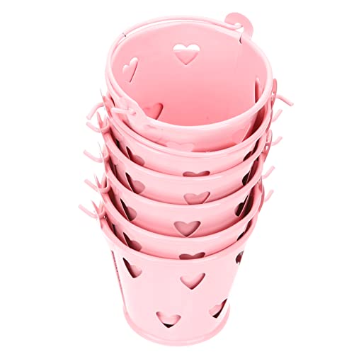 GLEAVI 6 Piezas Cubos Metálicos Pequeños con Asa Cubos Huecos Forma de Corazón para Candy Bar y Fiestas de Comunión para Dulces y Detalles Color Rosa