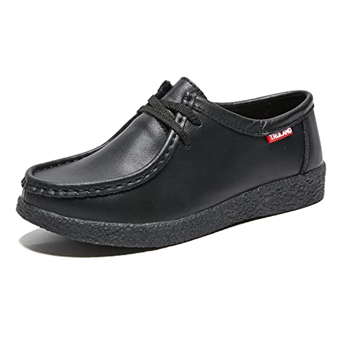 Image of TRULAND Leather Oxford Shoes for Women - Suede Lace Up Moc Toe Low Platform Flat Wallabees Shoes