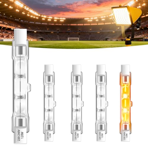 SCNNC 78MM Tungsten Halogen Floodlight Linear R7s Security Light Bulb 230V, 120W Dimmable Warm White 2700K R7S Bulb 78MM J78 Halogen Light Bulb for Security Landscape Light, Pack of 5