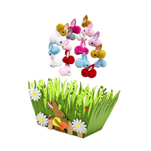 Qianly Cesto Pasquale con Riempitivi di Peluche E Conigli per Feste, Erba