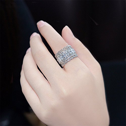 Vintage Princess Cubic Zirconia Wide Wedding Band Eternity Statement Cocktail Ring 18k White Gold Plated Jewelry2