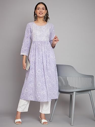 Image of Rapsodia Women Rayon Printed Naira Cut Kurta with Embroidered Yoke