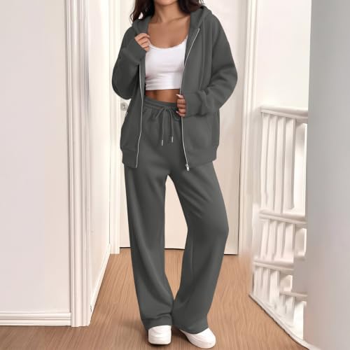 Sweat Suit Women Hooded Sweatshirt Wide Leg Sweatpants Gym Track Set - image 6