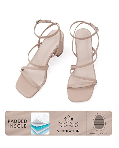 Image of LACUONE Strappy Heels for women Block Heels Square Toe Chunky Ankle Buckle Pump Heeled Sandals