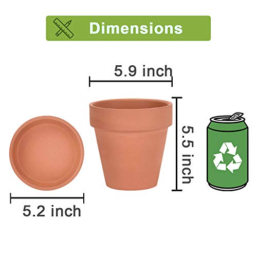 6 Inch Clay Plant Pots with Saucers, 4 Pack - Image 2