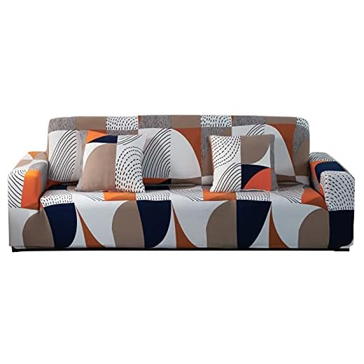 ARNTY Housse de Canapé Extensible 1/2/3/4 Places,Impression Housse Canape,Anti-dérapante Housse Protection Canapé Couvre(Coloré-Motif Géométrique, Housse Canape 1 Place:90-140cm)