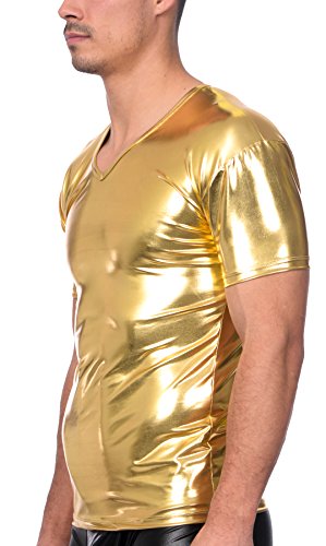 Gary Majdell Men's Liquid Shiny Metallic V-Neck Short Sleeve T-Shirt for Nightclub2