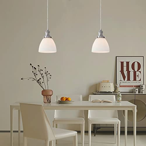 Dolaimi House Industrial Modern 3 Pack 1 Light Hanging Pendant Light 6.5 Inch Frosted Glass Shade Fixture Brushed Nickel Finish Adjustable Cord For Kitchen Island Dining Room Over Sink Bedside #TOP3