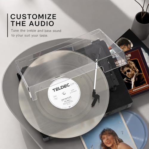 Image of Vinyl Record Player with Built-in Speakers 3-Speed Vintage Record Player Support Treble& Bass Control, Headphone Jack,RCA-Out /Aux in, Belt-Driven LP Turntable,Black Wood