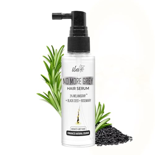 Image of Iba No More Grey Hair Serum, 45ml | 3% MelanoGray + Blackseed + Rosemary | Reverses & Limits Greying | Enhances Natural Color | Reduces Grey Hair | Light-Weight & Non-Sticky | For Men & Women | All Hair Types