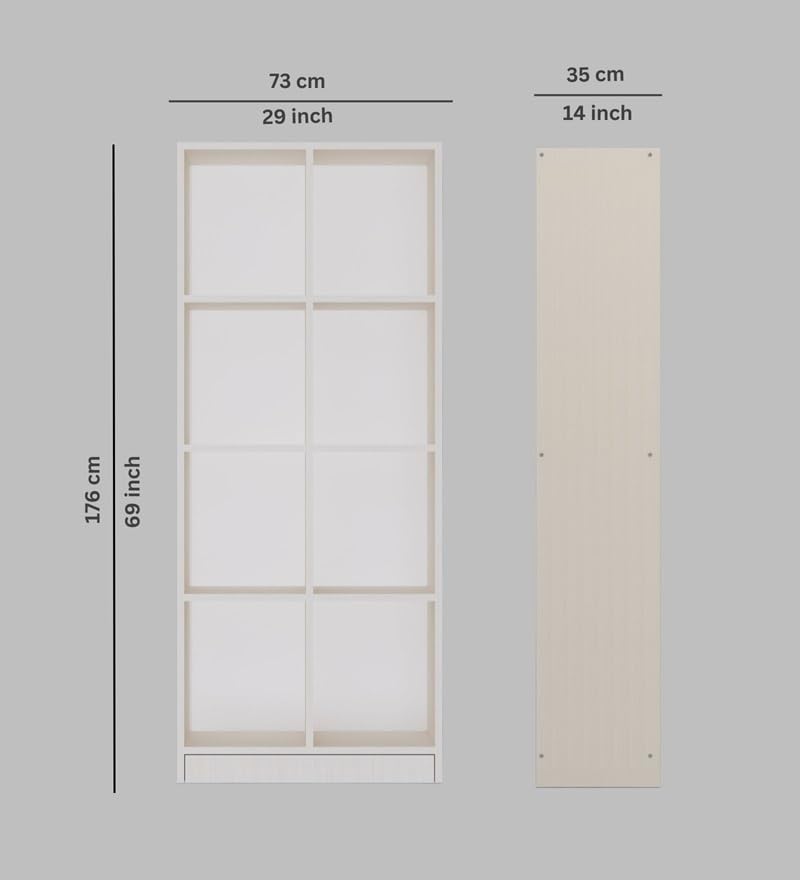 Image of SPECIALITY PANELS 8 Cube Bookshelf with Open Shelves, White, 73x176 cm, Carpenter Assembly Provided