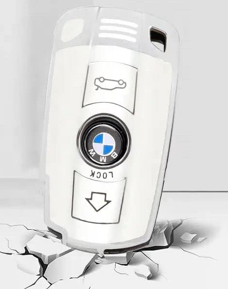 StyleC TPU Remote Key Cover Compatible with BMW 1 3 5 Series X1 X3 X5 X6 E60 E90 E70 Z4 – Smart Keyless Key Fob Protector Case (White Silver)