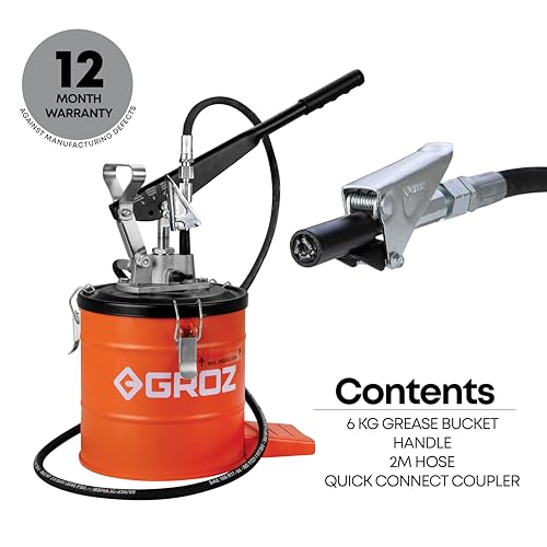 Image of Groz All New 6 Kg Bucket Grease Pump with Quick Lock Coupler | One Hand Operation Pump | Multiple Modes | High Pressure Grease Pump 6 Kg | Upto 4000 psi & 9 gm /stroke | VGP /6A /Q