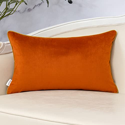 Yangest WOMI-049 Orange Patchwork Lumbar Throw Pillow Cover Striped Velvet Cushion Case Modern Neutral Oblong Pillowcase thumb #1