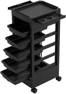 Salon Rolling Trolley on Wheels with 5 Drawers/Heat-Resistent Accessories/Stainless Steel Frame Storage Tool for Barbershop Beauty Spa and Hair Salon Beauty (Black-T27)