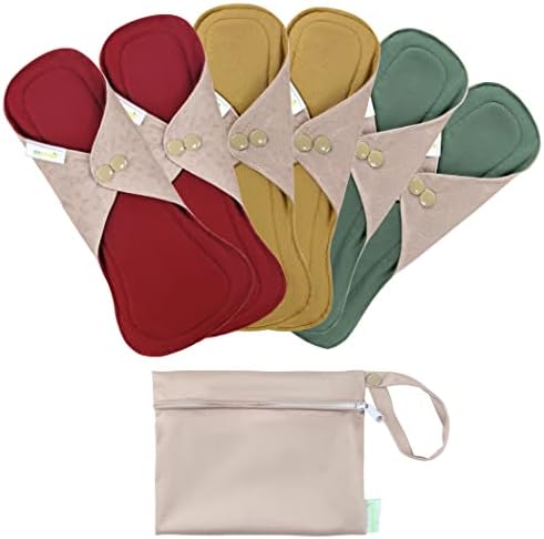 wegreeco 6 Pcs Reusable Menstrual Pads, Ultra Absorbent Bamboo Fleece Cloth Pads, Sanitary Pads / Panty Liners for Teens, Women, Inner Aqua, Burgundy, Coffe, Rose Gold Outer, L