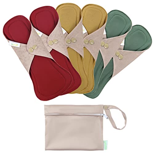 Wegreeco 6 Pcs Reusable Menstrual Pads, Ultra Absorbent Bamboo Fleece Cloth Pads, Sanitary Pads / Panty Liners For Teens, Women, Inner Aqua, Burgundy, Coffe, Rose Gold Outer, L #TOP10