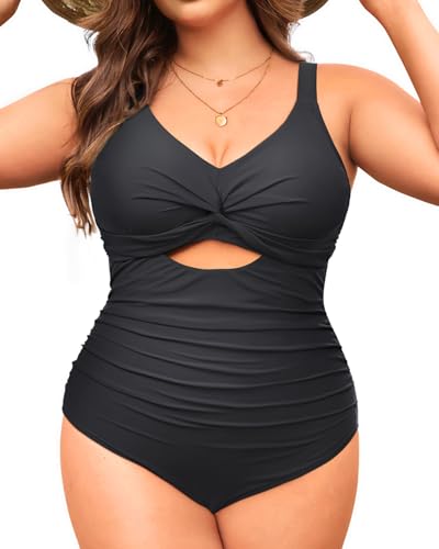 Tempt Me Plus Size One Piece Swimsuits - Women Cutout Bathing Suit Twist Front Ruched Swimwear