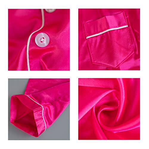 Image of Pajamas Kid Unisex Pjs Set Girls Boys Silk Pajamas Set Satin Long Sleeve 2 Piece Clasic Sleepwear for 2-12 Years Todder