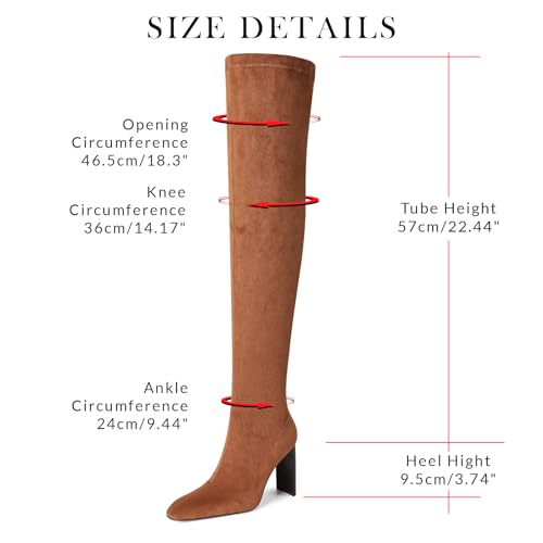 VOMIRA Thigh High Suede Boots - Square Toe, Chunky High Heels, Side Zipper, Stretch, Over the Knee, Long Boots for Women - Black - Fall Winter2