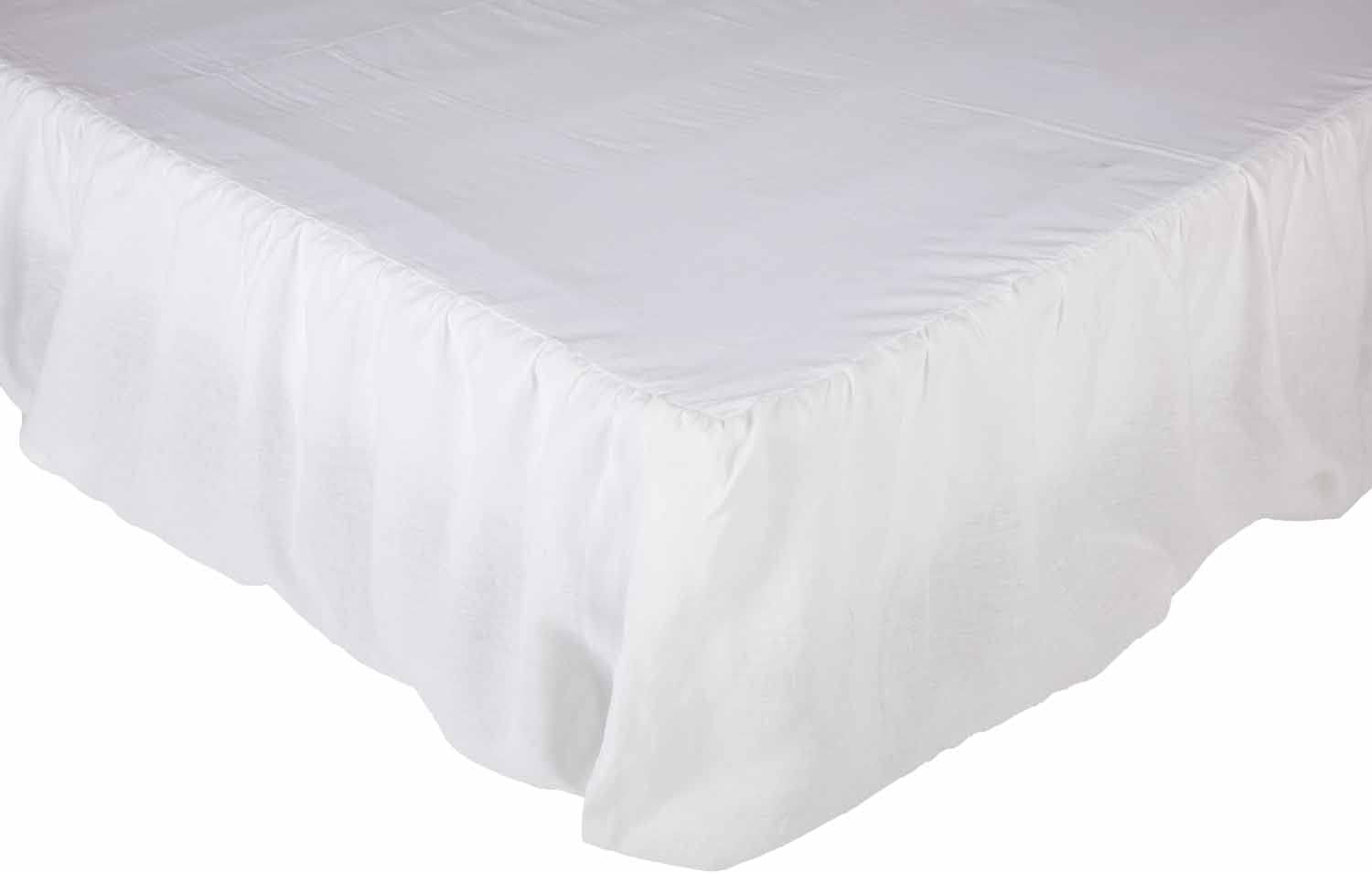 Piper Classics Provincial Linen White King Ruffled Bed Skirt with 21" Drop and Split Corners, 100% Linen Dust Ruffle