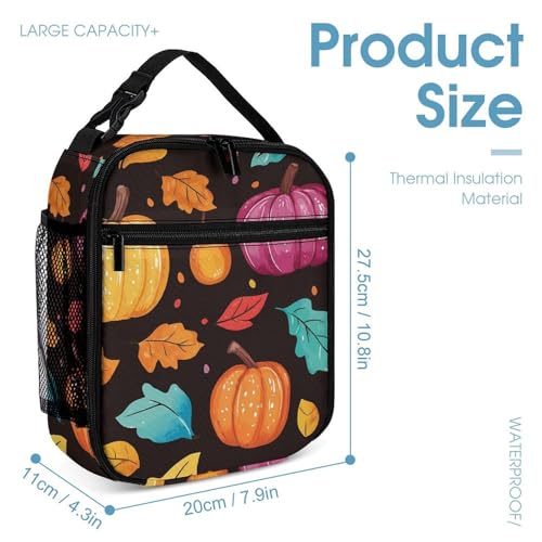 Thanksgiving Colorful Pumpkins Travel Backpack Lunch Box Pencil Case 3Pcs Set for Men Women Office Outing University4