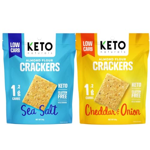 Keto Crackers (Sea Salt, Cheddar & Onion) 2-Pack, Low carb Crackers, Keto Snacks, Low carb Snack, high Fibre & Gluten Free (2 x 64g Packs).
