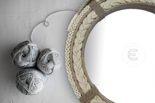 Explore India Crafts Nautical Coastal Round Mirror for Over Sink, Decorative Hand Knitted Ponytail Framed Rope Wall for Hanging in Bathroom, Bed Light and Brown 1001 ChotiJute - Image 3