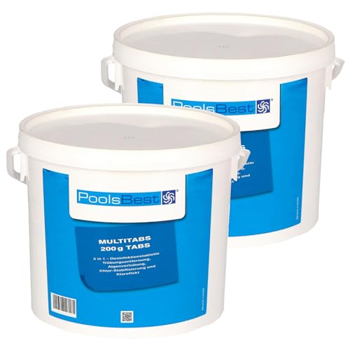PoolsBest 10kg (2 x 5 kg) Chlor Multitabs 5 in 1 I 200g Chlortabletten für Pool I langsamlösliche Chlortabs für die Poolpflege I Langzeit Tabs als Pool Reinungsmittel zur Desinfektion I Pool Zubehör