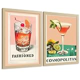 Nacnic Set De 2 Láminas Cócteles Vintage Cuadros Cocina Old Fashioned Y Cosmopolitan Retro Póster Decoración Pared Bar Comedor A3 Sin Marco