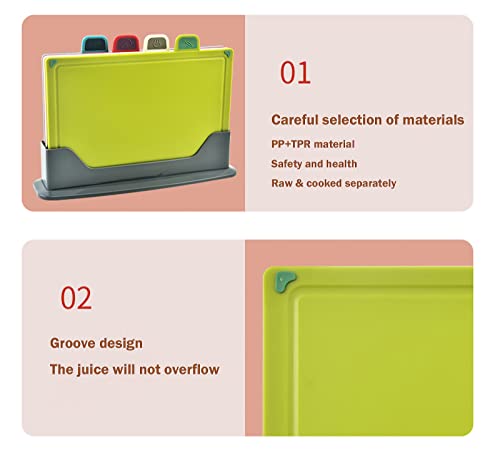 Plastic Cutting Board With Storage Shelf.thicker Chopping Board Set With Color Coded Food Icon For Kitchen Different Food Types.easy To Grasp, Anti-Skid And Easy To Clean(4 Pack) #TOP3