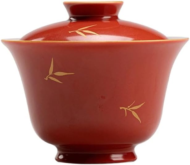 Gold Covered Coral Red Handmade Ceramic Tea Bowl