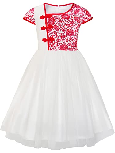 Image of Girl's Synthetic a-line Maxi Dress (WLT-1027 9-10 Years Red & White
