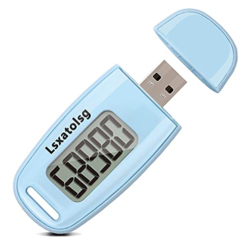 USB Charge Walking 3D Pedometer with Clip and Lanyard, Simple Step Counter with Rechargeable Battery, Accurate Fitness Tracker, Digital Daily Target Monitor with Large Luminous LCD Display(Blue)
