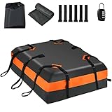 TANGZON 15/21 Cubic Feet Car Roof Bag, Waterproof Rooftop Cargo Carrier Bag with Straps & Non-Slip Mat, Roof Top Luggage Storage Box (15 Cubic Ft/424L with Combination Lock, Black+Orange)