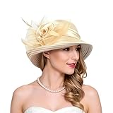 Women Derby Church Dress Cloche Hat Fascinator Floral Tea Party Wedding Bucket Hat S052 (S608-Champagne)