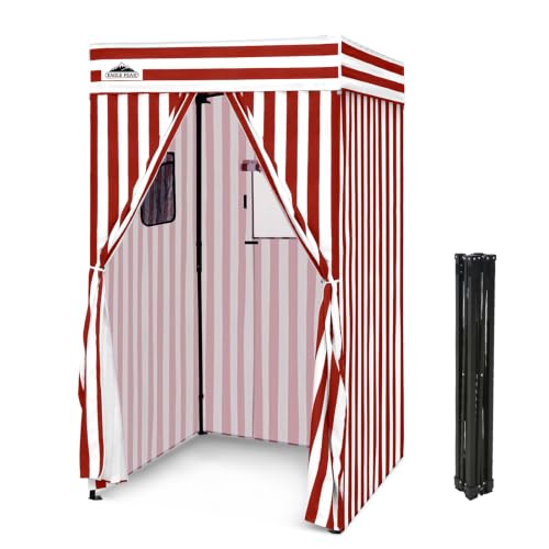 EAGLE PEAK 4x4 Pop Up Changing Tent, Flat Top Changing Room, White/Red | Portable, Privacy Tent, Pool Cabana, Dressing Room, Shower & Toilet Use, Opaque Fabric, Instant Setup, Photoshoots, C