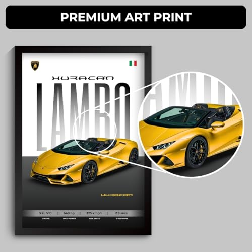 Image of Lamborghini Huracan Poster | Framed Poster of Lamborghini A4 Sized (31 x 23 cm) | Car Posters for Wall, Gift for Boys, Supercar Frame | Supercar Frames | Car Posters for Wall, Bedroom, Hostel, Study Room (F 033)