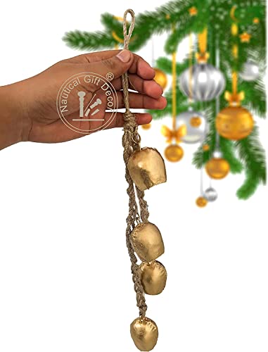 Nautical Gift Decor Iron Wrought Bell Chime Handmade Brass Finish Wall Hanging Rope 4 Bell,For Christmas, Easter, Farewell Winter Holidays #TOP5