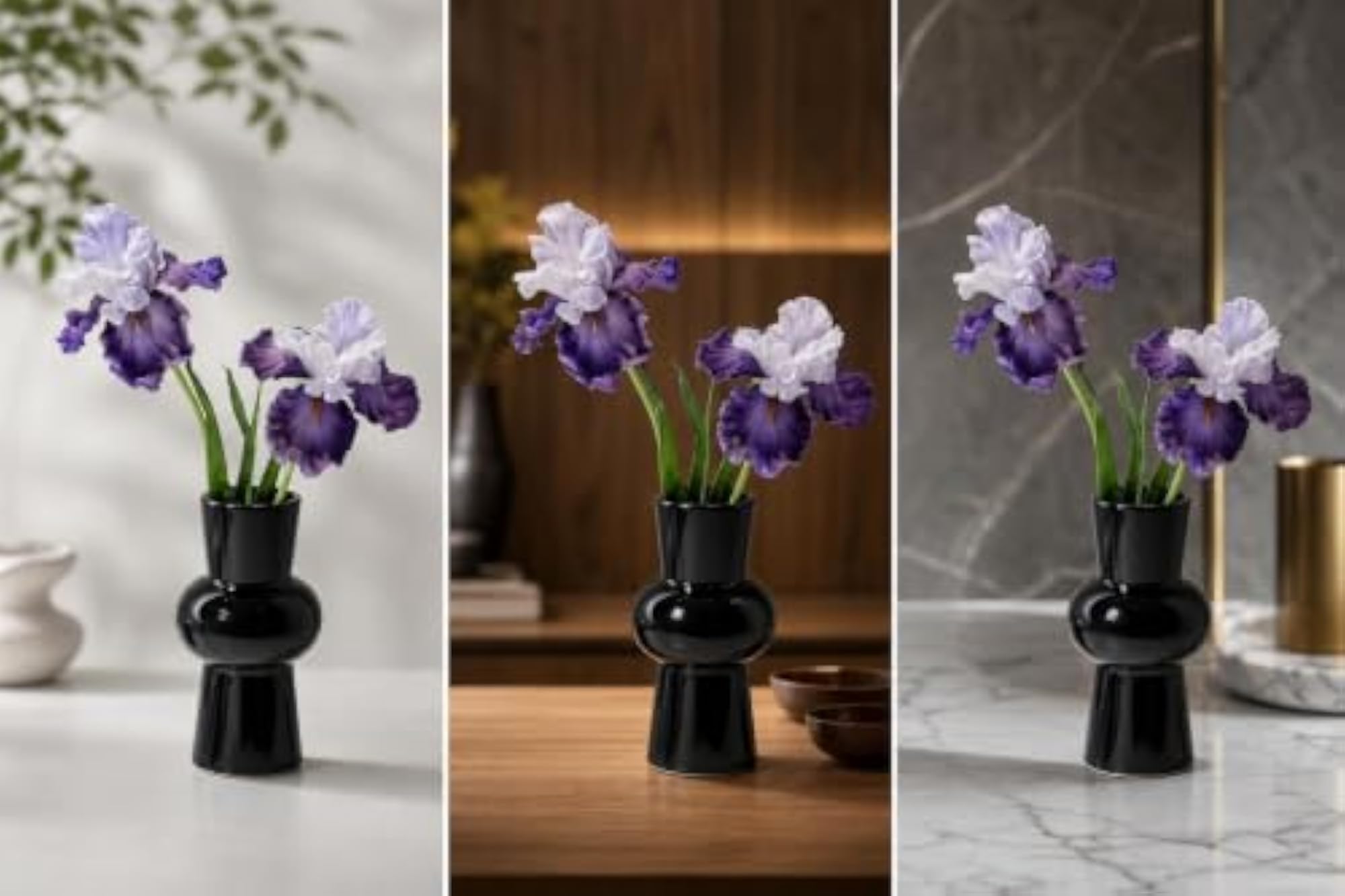 Premium Artificial Iris Flower Arrangement with Vintage Vase