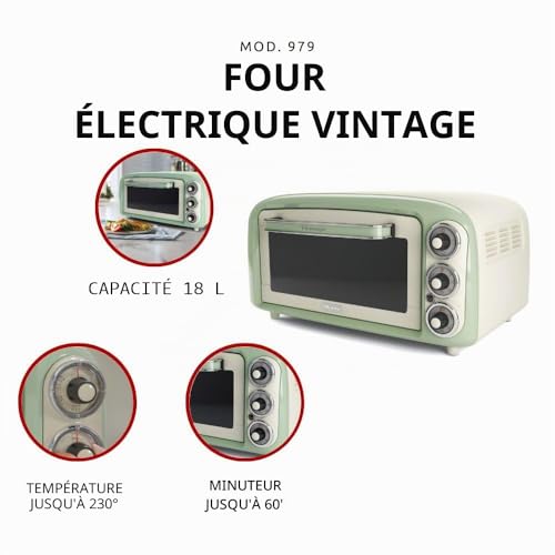 Ariete Vintage Four 979 Four Électrique avec 3 Positions de Cuisson Four à Pizza de 30 cm Température Maximale de 230°C Minuterie Grille en Acier Inoxydable - vue 8