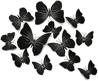 FuninCrea 12Pcs 3D Butterfly Wall Art Stickers, Waterproof Simulation Butterfly Magnetic Stickers Wall Decor with Tape, Removable Butterfly Wall Decals for Bedroom Decorations (Black)
