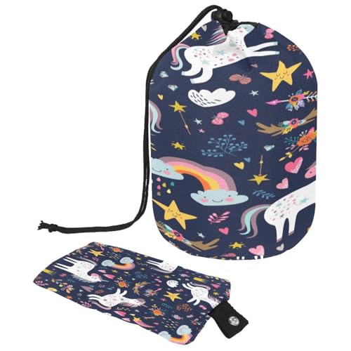 Neceser con cordón, diseño de unicornio y nube, bolsa de aseo con forma de barril, bolsa organizadora de maquillaje de viaje + bolsa pequeña, multicolor, 9.9x6.9in/25.2x17.6cm;6x3.5in/15.2x8.8cm,