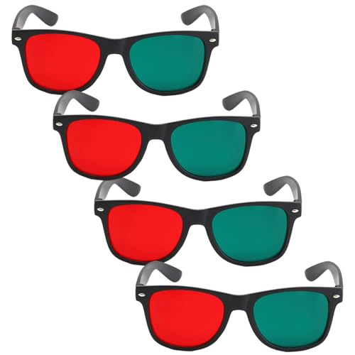 4 Gafas 3D con Montura Negra, Gafas de visualización 3D Rojas y Verdes para anaglifo Dimensional, TV, películas, DVD, Juegos y de Entrenamiento para ambliopía