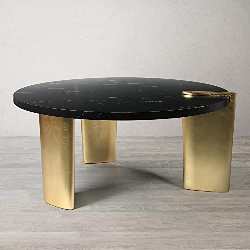 Uolfin Round Coffee Table, Marble Veneer Top And Gold Foil Legs, 37" Diameter #TOP8