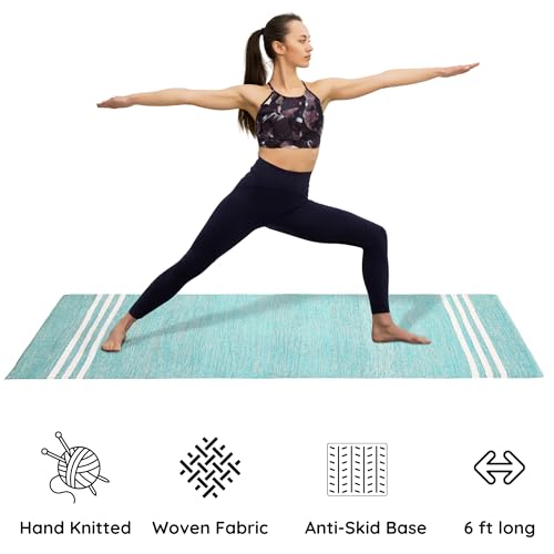 Image of Pure Cotton Anti-Skid, Machine Wash Yoga Mat, 73 Inches x 24 Inches, 5mm Thickness, Green