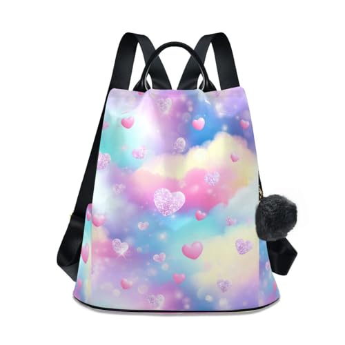 Sac à dos voyage femme à motif nuages pastel et cœurs multi-poches